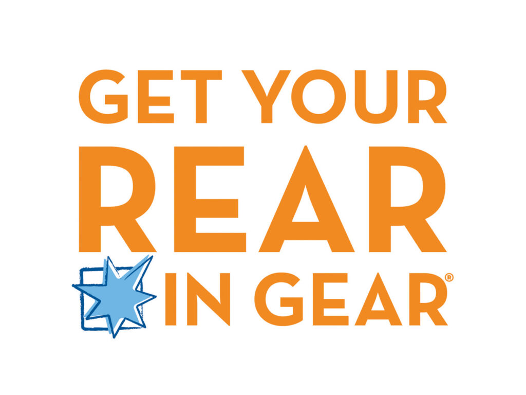 Get your rear in gear logo.