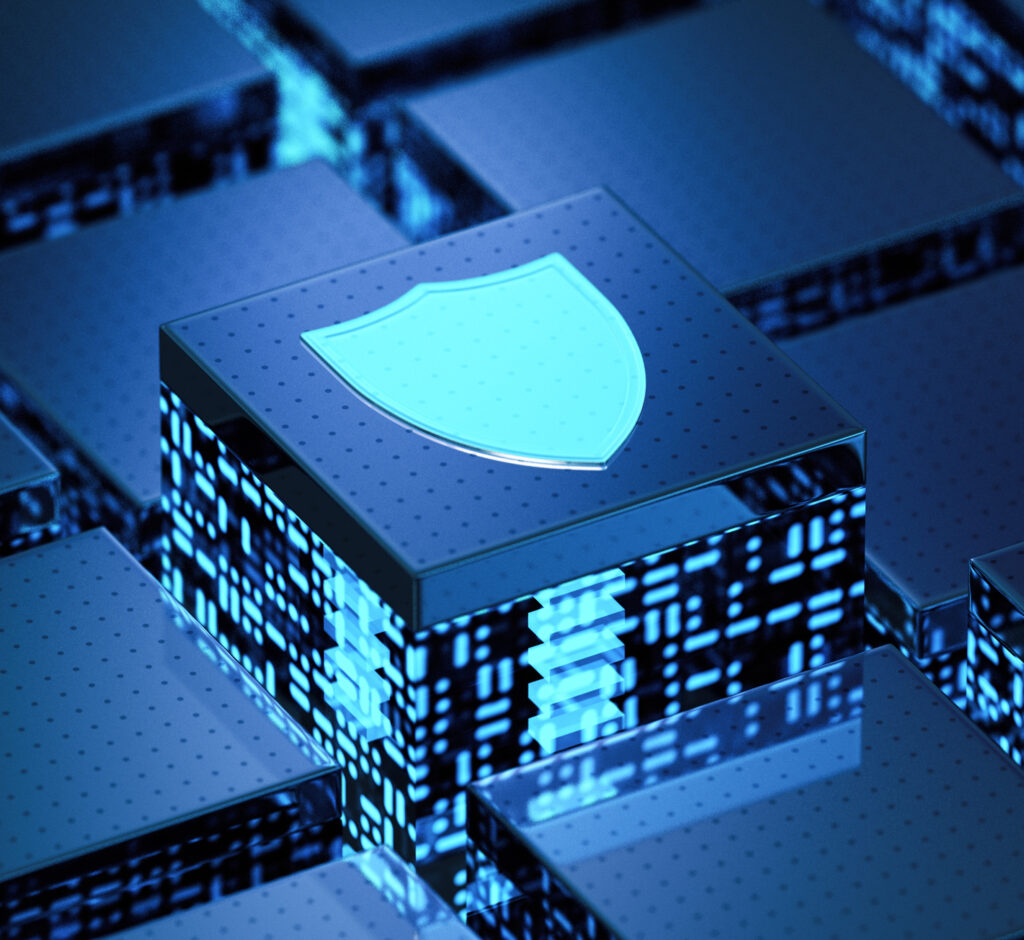 Cybersecurity image of a shield.